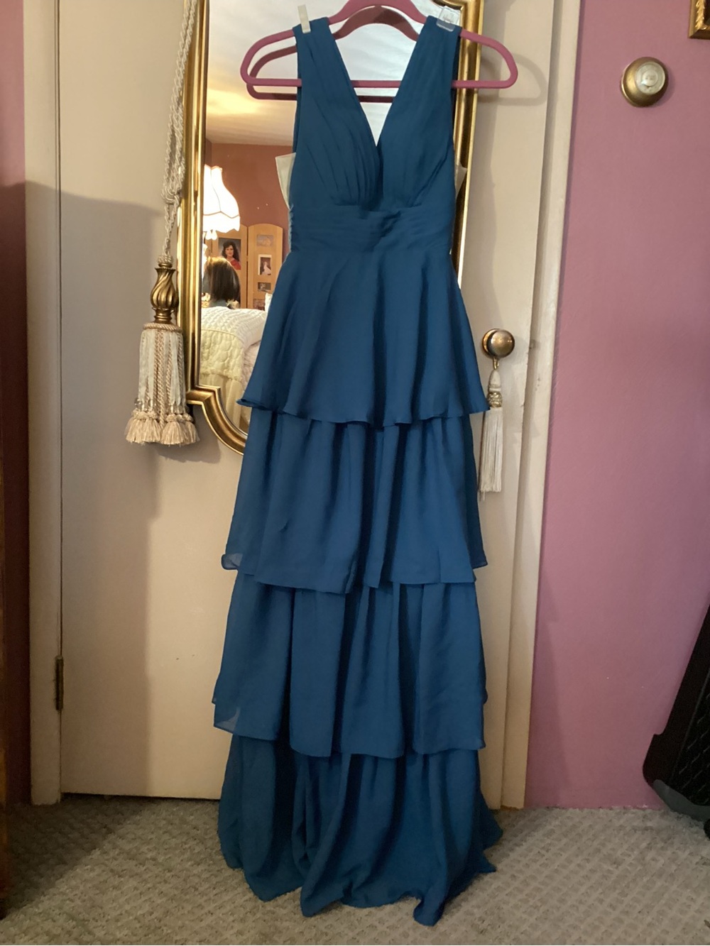 Sleeveless Teal Tiered V-Neck Maxi Dress